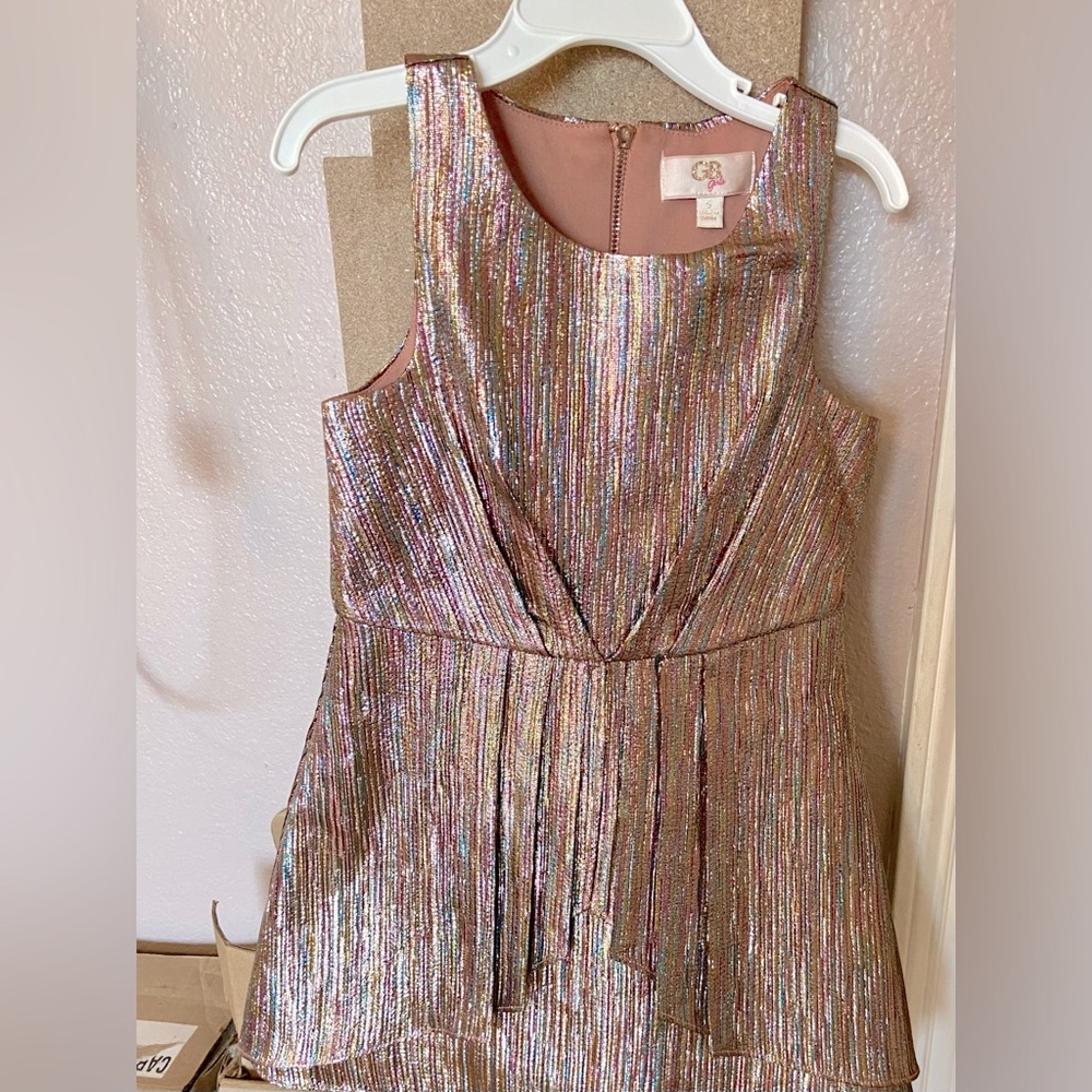 Girls rose gold GB kids party dress.